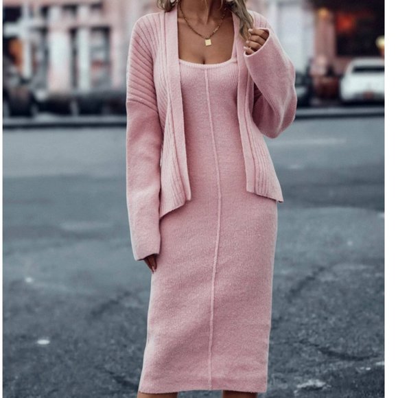 Coord set Pink Belted knit Cardigan & Slit Hem sweater Skirt MUST HAVE!! - Picture 6 of 6